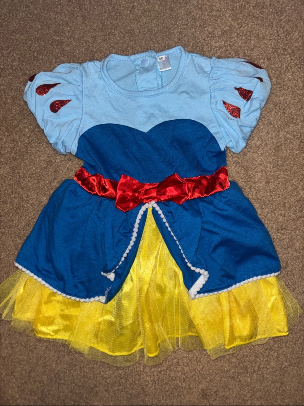Princess Snow White Girls Blue & Yellow Costume Dress with Red Bow 6-12 months